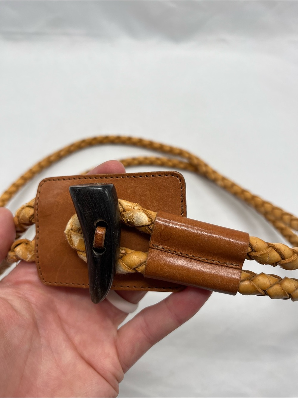 Vintage 1990s Burberry Double Woven Leather Rope Belt w/ Horn Toggle